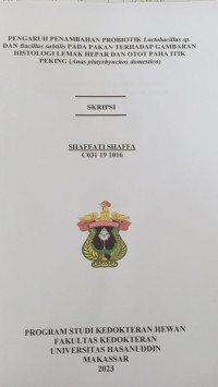 Image of Pengaruh penambahan probiotik lactobacillus sp. dan bacillus subtilis pada pakan terhadap gambaran histologi lemak hepar dan otot paha itik peking(anas platyhynchos domestica)