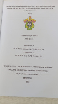 Image of Tingkat kepositifan pemeriksaan sputum sitologi dibandingkan bronkoskopi/TTNA pada pasien kanker paru di RSUP Wahidin Sudirohusodo