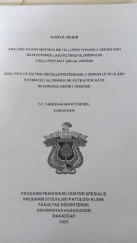 Image of Analisis kadar matriks metalloproteinase 2 serum dan nilai estimasi laju filtrasi glomerulus pada penyakit ginjal kronik