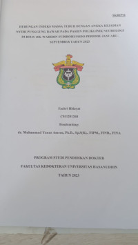 Image of Hubungan indeks massa tubuh dengan angka kejadian nyeri punggung bawah pada pasien poliklinik neurologi di RSUP Dr. Wahidin Sudirohusodo periode januari - September tahun 2023