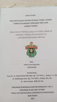 Image of Analisis kadar pepsin apusan tonsil pasien tonsilitis kronis terhadap refluks laring faring