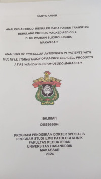 Image of Analisis antibodi ireguler pada pasien transfusi berulang produk red cell di RSWS Makassar